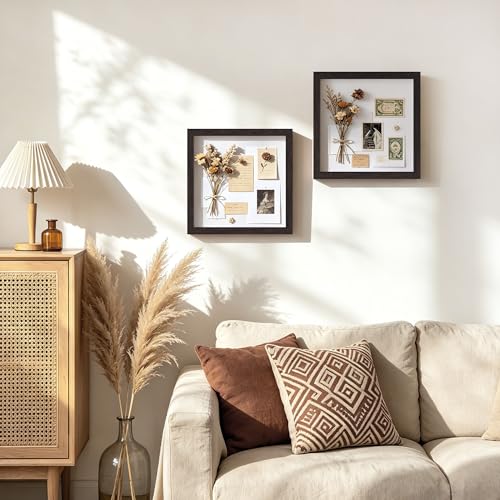 Picrit Shadow Box Frame 12x12 Set of 2, Display Case Box with High Definition Real Glass and Black Back for Memorabilia, Baby Items, Wedding Memories, Crafts, Tickets and Photos, Brown - color: Brown, size: 12x12-2P