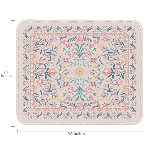 iCasso Aesthetic Small Floral Mouse Pad, Pink Mini Portable Travel Mousepad, Anti-Slip and Comfortable Cloth Mouse Mat 7.9"x9.5" with Stitched Edges for Computer, Laptop, Office, Home(Pink Floral) - color: A-pink Floral, size: 9.4L x 7.8W inches