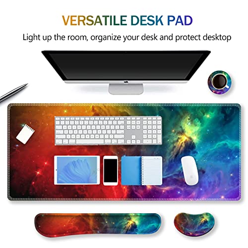 ARTSO Extended Gaming Mouse Pad Set, Keyboard Wrist Rest Support Pad + Wrist Cushion + XXL Large Mouse Pad + Coaster, Stitched Edge, Non-Slip, Memory Foam Desk Mat, Color Nebula Galaxy - color: Color Nebula Galaxy