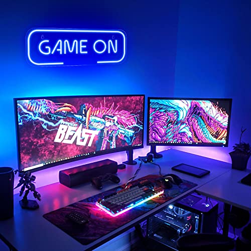 Kavaas Gaming Neon Sign, Game On Neon Sign for Game Room Decor - LED Game Neon Sign for Teen Boy Room Decor, Gamer Wall Decor - Best Gamer Gifts for Boys, Kids (Blue) - color: Blue