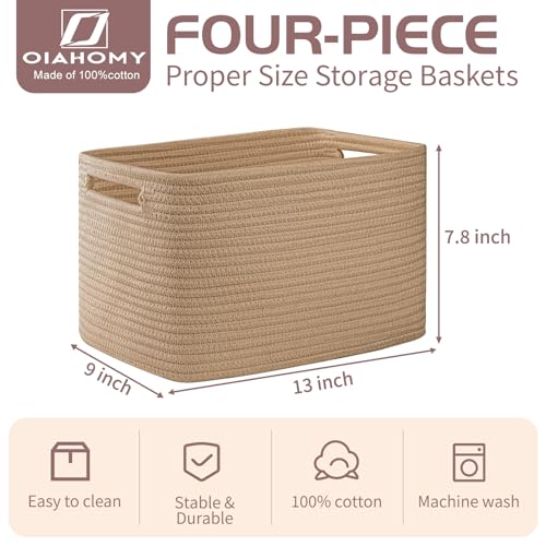 OIAHOMY 4 Pack Storage Baskets for Organizing, Cube Storage Bins for Shelves, Rectangle Storage Baskets With Handles, Woven Baskets for Storage, 12.7''Lx9''Wx7.8''H, Yellow - color: Yellow, size: 12.7x9x7.8inch