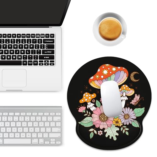 Ergonomic Mouse Pad with Wrist Support,Black Mushroom Mouse Pad with Wrist Rest,Relieve Wrist Pain Mousepad Non-Slip Rubber Base,Mouse Pads for Desk,Computers,Laptop,Office,Gaming,Accessories - color: Mushroom
