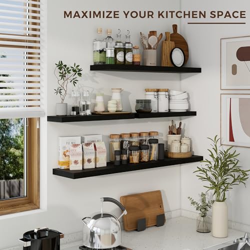 Dreamland 55 Inches Floating Shelves for Wall, 9.8" Deep Long Floating Shelves Set of 1, Large Display & Storage Shelf, Wall Shelf for Bathroom Bedroom Living Room Kitchen Office, Black - color: Black, size: 55"W x 10"D, Set of 1