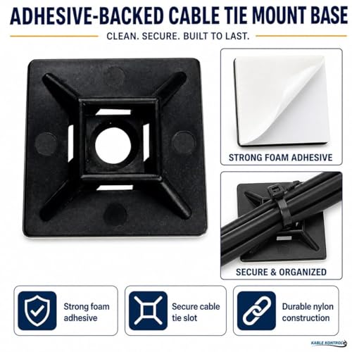 Kable Kontrol Zip Tie Mounts, 1” Sq, Black, 5500 Pcs Bulk Pack, Adhesive Backed Multi-Purpose UV-Resistant Mounting Squares Nylon Cable Tie Wrap Anchor Pads for Cable Management - color: Black, size: 1" Inch Square - 5500 Pcs