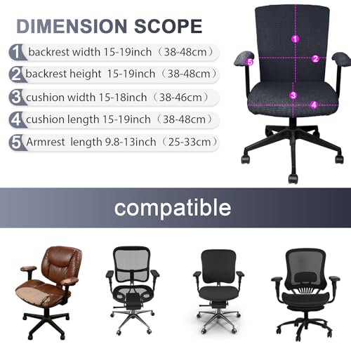 Tallew 4 Pcs Office Chair Covers Set Computer Universal Protective Stretchable Chair Seat Covers Desk Armrest Slipcovers Pads Office Cushion Backrest for Rotating (XL,Dark Gray) - color: Dark Gray