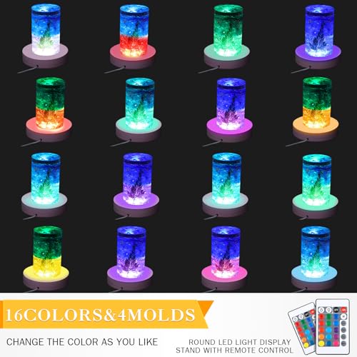 Mudder 2 Pcs Light LED Base Wood LED Display Base for Glass Art Decor Crystal Acrylic Resin, 16 Colored USB Light with Remote Wooden Round Lamp Stand for 3D Crystal Ball Room Home Decor(Pink) - color: Pink
