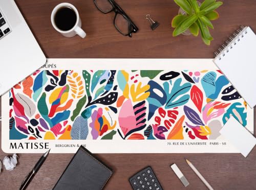 Abstract Computer Desk Mat Matisse Boho Mouse Pad 31.5x11.8 | Aesthetic Desk Matt for Desktop, Floral Long Keyboard Mats,Colorful Desk Decor, Office Decoration for Women - color: Matisse Colorful Mats, size: 31.5L x 11.8W inches