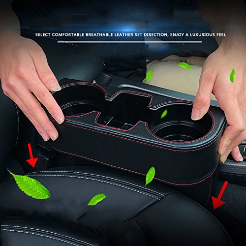 IOKONE Car Cup Holder, Auto Cup Drink Holders,Multifunctional Auto Front Seat Organizer with PU Leather Cover, Gap Filler Storage Box Coin Bucket Console Side Pocket Cell Mobile Phone Holder (Black) - color: Black