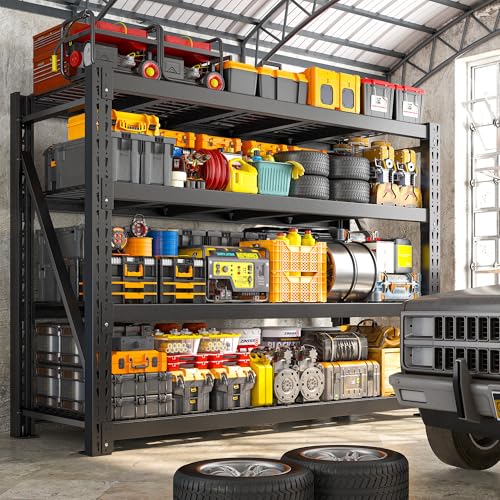 Bepatio 11000LBS Heavy Duty Garage Shelving, 4-Tier Adjustable Storage Shelves Metal Shelving, Industrial Shelf for Basement Warehouse Commercial Garage Shop, 72" H× 60" W × 24" D, Black - size: 60"W x 24"D x 72"H, 4-Tier