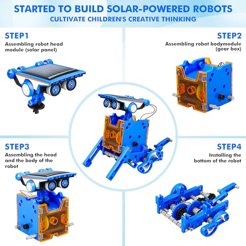 STEM 13-in-1 Education Solar Power Robots Toys for Boys Age 8+ , Educational Toy DIY Science Kits for Kids, Building Experiment Robotics Set Birthday Gifts for 8+ years old boys and girls . - color: Dark Blue