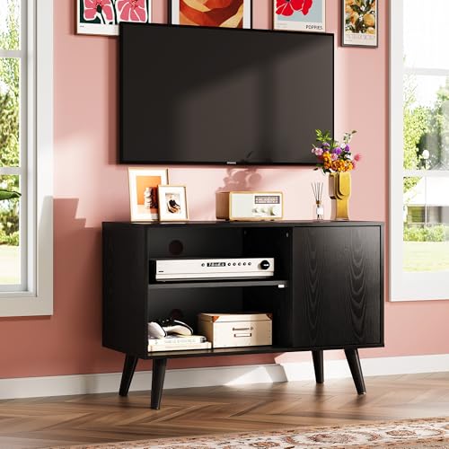 WLIVE TV Stand for 40 Inch TVs, Small Entertainment Center with Storage Cabinet, Mid-Century Modern TV Stands for Living Room and Bedroom, 32" TV Console, Black - color: Relief Black, size: 32 Inch