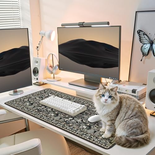 iCasso Black Desk Mat,Big Mouse Pad with Stitched Edges,Gaming Computer Pad for Desktop,Anti-Slip Keyboard Mat for Women Girl,Large Desk Cover Mat for Office Home School - color: A-plant-black