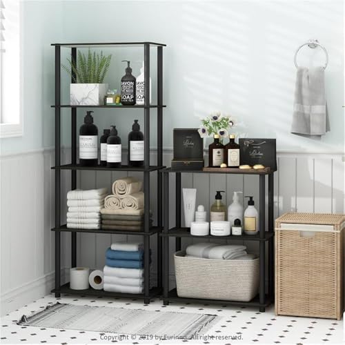 Furinno TURN-S-TUBE Storage Shelves, 3-Tier Book Shelf, Corner Shelf, Toolless Open Shelves, for Organization and Storage, Living Room, Garage, Home Office, Dark Cherry - color: Dark Cherry/Black, size: 3-Tier Square Tube