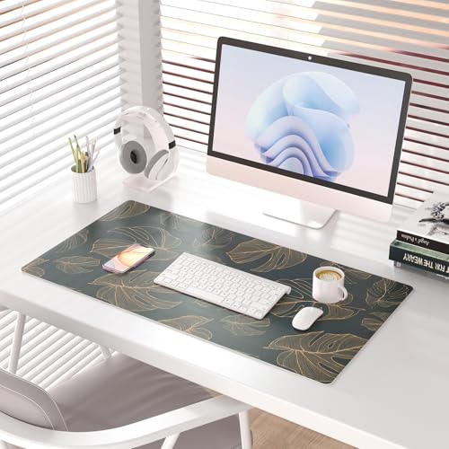 Colorful Star Large Mouse Pad, Monstera Leaves Waterproof Office Desk Mat, Non-Slip Gaming Mouse Pad, XXL PC Laptop Protector Pads, PU Leather Desk Writing Pads for Office Home, 31.5" x 15.7" - color: Monstera Leaves, size: 31.5" x 15.7"