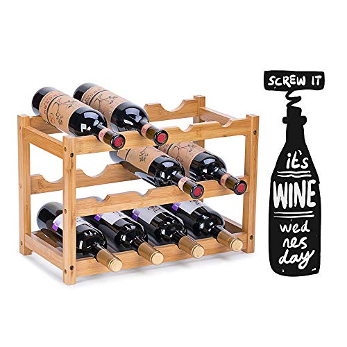 Wine Rack, Natural Bamboo Storage Rack Freestanding Countertop Stackable Display Shelf Wine Bottle Holder (3-Tiers 12-Bottles) - size: 3-Tiers 12-Bottles