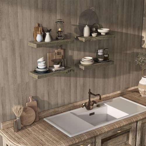 Acovy 24/30/36/40/48/55/72" Unfinished Solid Reclaimed Wood Floating Shelves, Rustic Heavy-Duty Wall Shelves, 8" Deep Floating Shelf for Living Room, Bathroom, Bedroom and Kitchen, Grey - color: Cement Grey, size: 24inches-2P