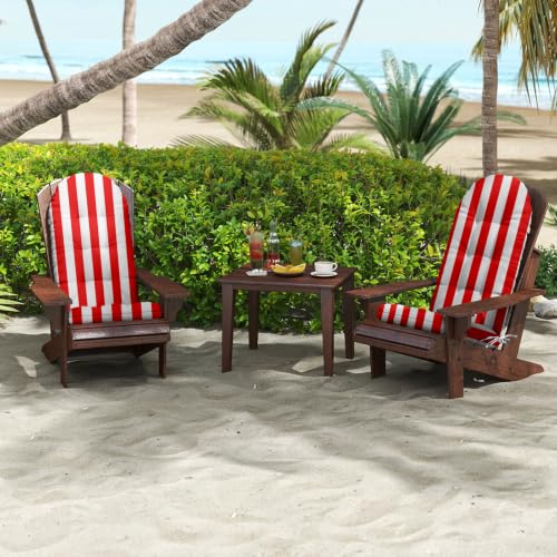 Outdoor Adirondack Chair Cushions Set of 2, 44x19x4 Inch Rocking Chair Cushion, High Back Patio Soft Seat Pad with Ties, Indoor Outside Use, Red Stripes - color: Red Stripes, size: 44x19x4 Inch