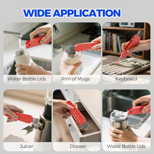 6 Pack Holikme 4 in 1 Cup Lid Cleaning Brush Set with 3 Straws, Multifunctional Bottle Brush, Silicone Cup Lid Gap Cleaner, Bristle Crevice Cleaning Brush, Red - color: Red