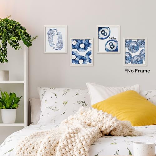 TLESKE Blue Preppy Cheetah Lucky 8 Balls Posters Prints Unframed 8x10 Set of 4, Trendy Disco Balls Wall Art Prints Decor for Teen Girls Dorm Bedroom Living Room, Retro Aesthetic Wall Pictures - color: blue disco, size: 10L" x 8W"