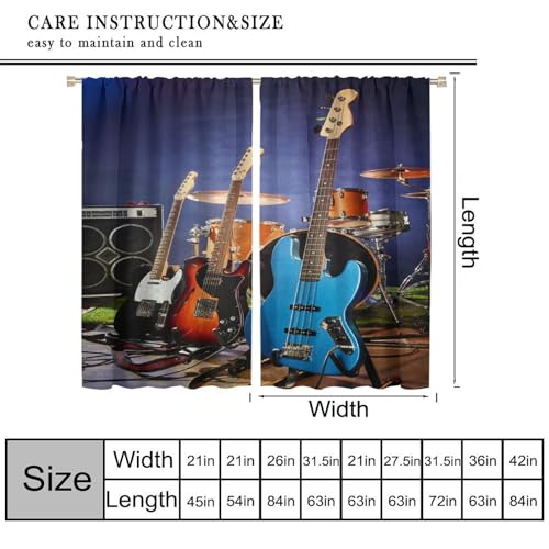 Music Themed Guitar Curtain, Rock Music Drum Kit Musical Instruments Print Window Drapes for Bedroom Living Room 42" W X 45" L(No Blackout) - color: Music-8, size: 20.5"W x 45"L (Pack of 2)