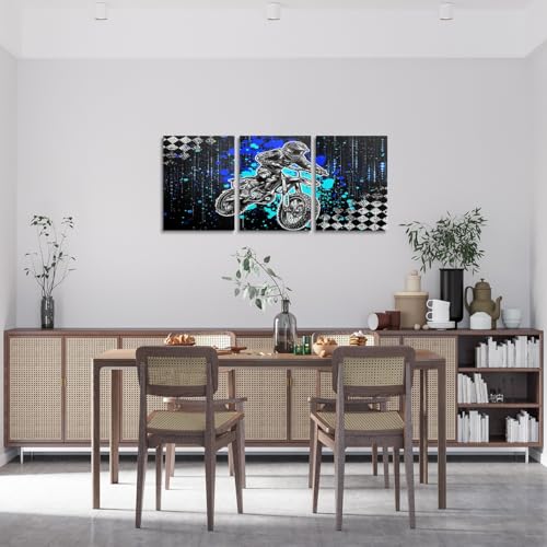 Feelyou Boys Dirt Bike Wall Decor for Living Room Bedroom Wall Art Motorcycle Wall Painting Wall Artworks Hang Pictures for Office Decoration Motocross Bathroom Home Decor Posters 12x16 inch 3 Piece - color: Black and Blue