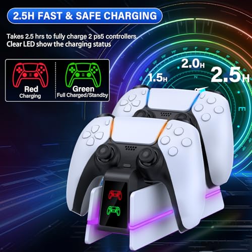 Charger Station for PS5 Controller - Charging Station for Dualsense/Edge Controller with 9 Color Led Light, Fast Charging Dock & Holder Charger Stand for PS5 Remote Accessories - color: White and Black P28