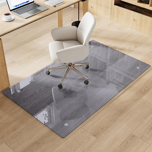 Tempered Glass Gray Chair Mat for Carpet & Hard Floor, 30"x48" Office Chair Mat - Heavy Duty & Scratch Resistant, Non-Slip Pads, Rounded Corners & Polished Edges - color: Grey, size: 30"x48"