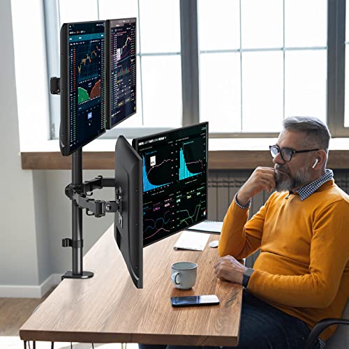 MOUNTUP Quad Monitor Stand, 4 Monitors Desk Mount for 17 to 32 inch Computer Screens, Fully Adjustable Stacked Mount with Tilt Swivel, 4 Heavy Duty Monitor Mount, Holds up to 17.6lbs per Arm - size: Quad