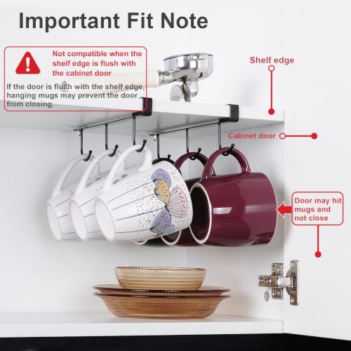 ECROCY Coffee Mug Holder Under Cabinet Only Fits Shelves up to 3/4" Thick, Clip-On Coffee Cup Holder Pack of 3, No Drilling Free Damage - color: Black