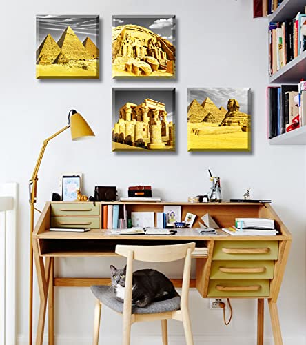DJSYLIFE Bedroom Decor Gold Wall Art Egyptian Pyramids Canvas Print Picture Gray White Posters Modern Artwork for for Living Room Bathroom Office Home Decoration Framed Ready to Hang 12"X12"X4 - color: pyramids