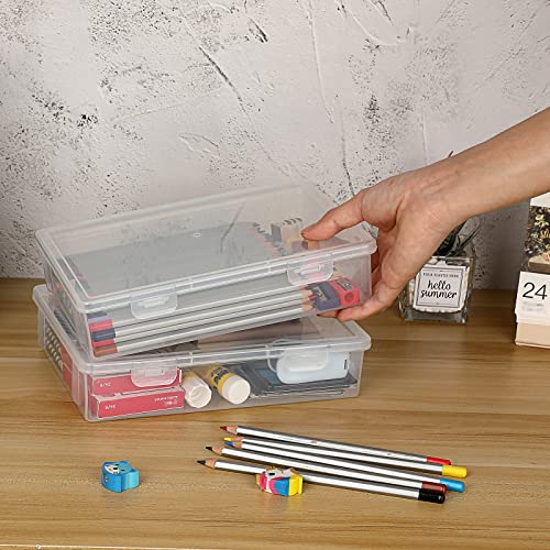 BTSKY Clear Plastic Storage Box with Flap Lid, Multipurpose Craft Organizers and Storage Box Art Supply Storage Organizer Plastic Sewing Box for Beads Pencils Notebooks, 2 Pack Small - size: Small-2 Pack