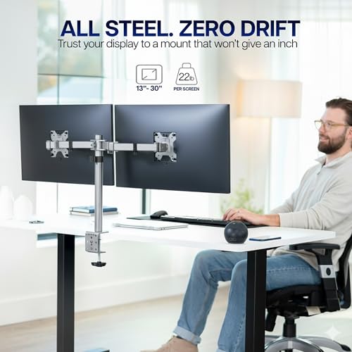 VIVO Dual Monitor Desk Mount, Heavy Duty Fully Adjustable Steel Stand, Holds 2 Computer Screens up to 30 inches and Max 22lbs Each, Gray Color, STAND-V002-GY - color: Gray, size: 13" - 30"
