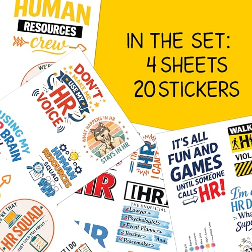 20PCS HR Stickers – Funny Human Resources Office Humor Vinyl Waterproof Stickers for Managers, Recruiters, Laptop, Water Bottle