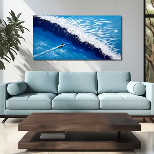 Blue and White Pictures for Wall Bedroom Ocean Hand Painted Wall Art for Office Large Canvas Wall Art for Living Room Size 29 x 58 Inch - color: Blue and White, size: 58"L x 29"W