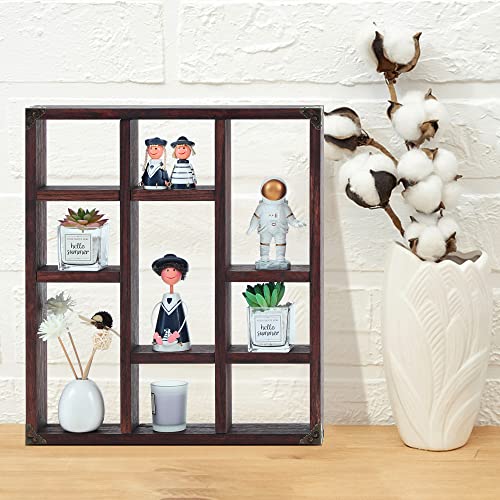 17.7x15.7-Inch Shadow Box Shelf 9-Slot Rustic Floating Shelves Larger Wall Mounted Shelf Lightweight Solid Wood Display Shelf Freestanding Farmhouse(9C-Rustic Walnut) - color: 9c-rustic Walnut, size: 1 PCS