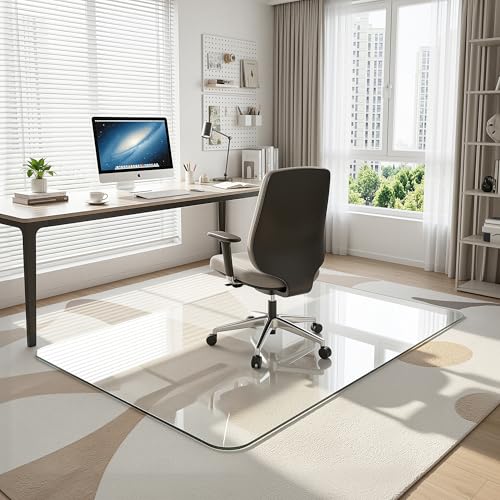 Antok Tempered Glass Chair Mat, 48"x72" Office Chair Mat for Carpet & Hardwood Floors, Heavy Duty 1/5" Desk Chair Mat for Smooth Rolling at Home or Office - size: 48"x72"