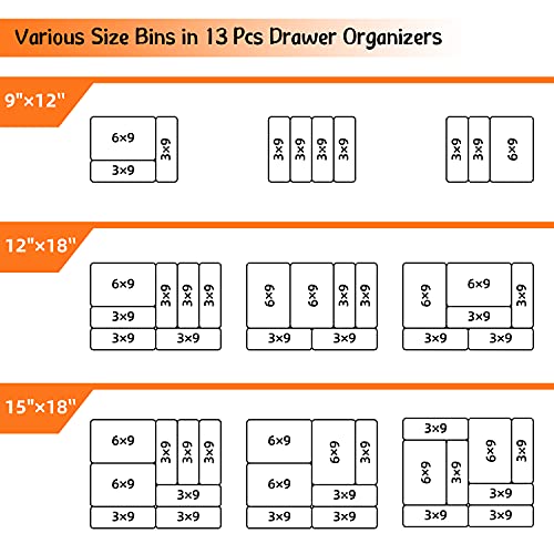 Gonice 13 PCS Drawer Organizer Tray, Interlocking Office Desk Drawer Storage, Black Plastic Organizer Bins for Office Supplies and Tools, Desk Drawer Organizer for Bathroom and Kitchen - size: 13 PCS black