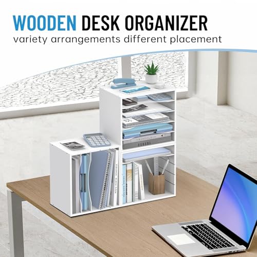 5-Tier Wood Desk Organizer, Paper Tray Organizer for Desk with Adjustable Storage Shelves, Desktop Mail Organizer and Paper Sorter Mail Holder for Office Home Classroom, White - color: White, size: 5 Tier