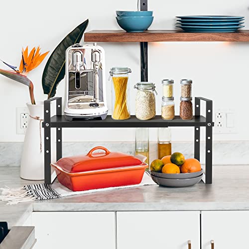 Across-Star Expandable Cabinet Shelf Organizer Rack, Stackable Kitchen Counter Storage Shelves Stand, Adjustable Height Pantry Shelf Spice Rack (Black, 1 Pack) - color: Black-1 Pack, size: 7.87''D*13-20''W*8.27''H