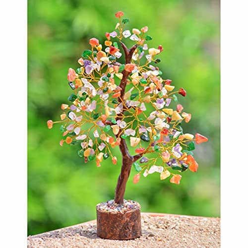 FASHIONZAADI Premium Crystal Tree of Life – 7 Chakra Tree for Healing, Positive Energy, Luck & Manifestation – – Ethically Handcrafted Gifts for Women, Spiritual Gifts for mom - color: Mix Crystals Golden Wire