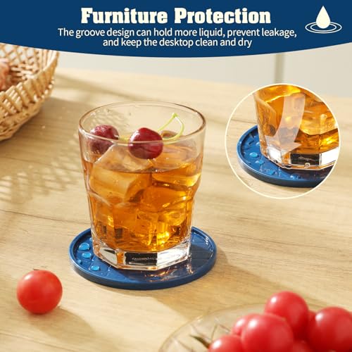 Coasters Set of 8,Hot or Cold Drink Coasters with Holder,Modern Style Coffee Table Coaster,Suitable for Kinds Cups Beer,Drink,Anti-Overflow Tabletop Protection (Navy Blue, 8pcs) - color: Navy Blue, size: 8 pcs