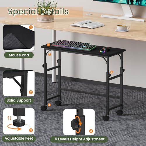 Snughome Mobile Keyboard Tray with Mouse Pad, Height Adjustment 21.6"-31.1", Keyboard Standing Desk, Rolling Under-Desk Extender with Lockable Casters, Desk Accessories for Home Office, Black - color: Black