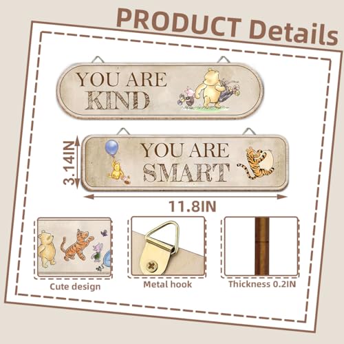 Hatzelou 4PCS Classic Winnie Baby Room Decor, Pooh Nursery Decor, the Pooh Wall Decor Sign Gifts, You Are Kind Brave Inspirational Quotes, Adorable Winnie Sign for Home Bedroom Nursery - size: 4pcs-winnie-kind