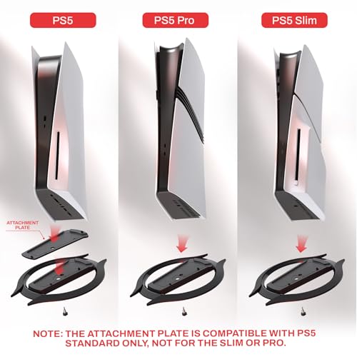 playvital Vertical Stand for ps5/Slim/ps5 Pro Console, Non-Slip Base, Black | Space-Saving,Cooling Improved, Anti-slip pads, Stable Stand, Vertical Mount Base Accessories, for Console Disc & Digital - color: Black