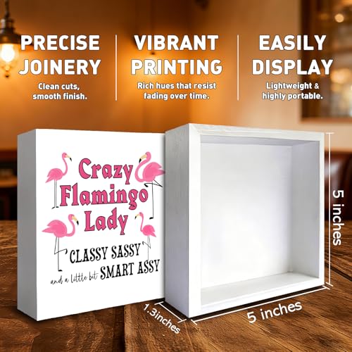 Pink Flamingos Decor, Crazy Flamingo Lady Wooden Box Sign for Home Office, Flamingo Party Decorations Gifts for Women - color: Lady
