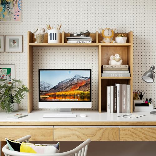 Giantex Desktop Bookshelf, Wood Desk Hutch Organizer for 27 Inch Computer Monitor, Countertop Storage Display Rack with 5 Shelves, Multipurpose Desktop Shelf Bookcase for Dorm Office Home, Natural - color: Natural, size: 5 Shelves (29"H)