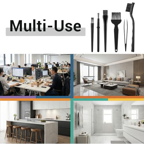 6 PCS Small Cleaning Brushes for Tight Spaces, Cleaning Brush Small Spaces, Thin Anti Static Brush to Clean Electronics Keyboard Brushes Black