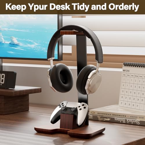 Controller Stand Wood Headphone Stand for Desk Gaming Desk Accessories Controller Holder for Gaming Equipment Headset Holder Gift for Father,Son,Husband,Boyfriend - color: Wood Color
