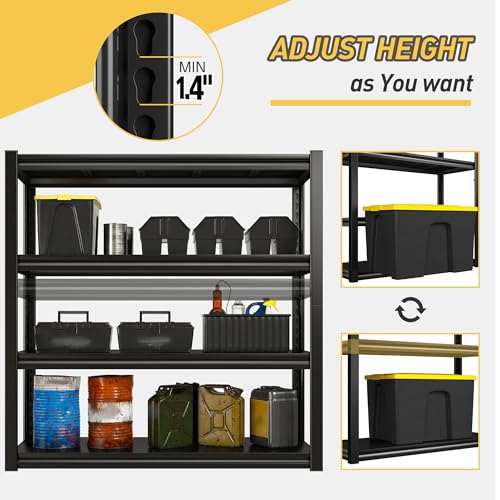 Raybee 40" W Garage Shelving, Storage Shelves 56.9" H, Metal Shelving Heavy Duty Load 1600LBS, Adjustable Metal Shelves for Storage Pantry Kitchen 40" W x 19.1" D x 56.9" H - size: 19.1"D x 40"W x 56.9"H,Black