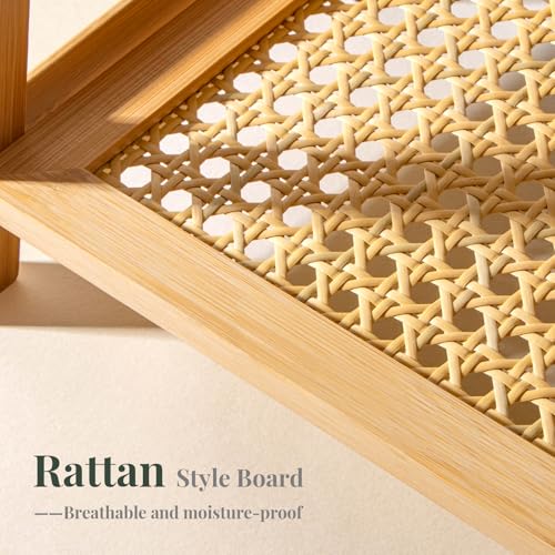 ANBOXIT Rattan-Look Matcha Station Organizer, Countertop Bamboo Tea & Coffee Accessories Station Organizer, 2 Tier Mug Holder Display Stand for Kitchen Condiment, Home, Office - color: Natural